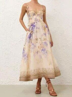 Zimmermann Size 1 Purple Wisteria Floral Maxi Dress (9/10 Condition)